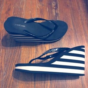 Striped Bebe wedge sandals size 9